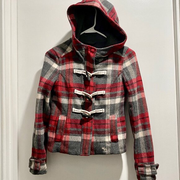Y2K Vintage Abercrombie NY Plaid Crop Fitted Academia Preppy Wool Coat Jacket S